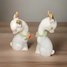 VTG Napcoware Pair of Sweet Christmas Reindeer Spaghetti Wreath Bone China Japan