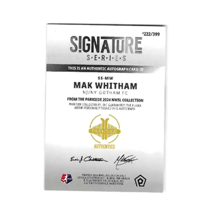 2024 Parkside NWSL Vol. 2 Signature Series /399 Mak Whitham #SS-MW Rookie Auto RC