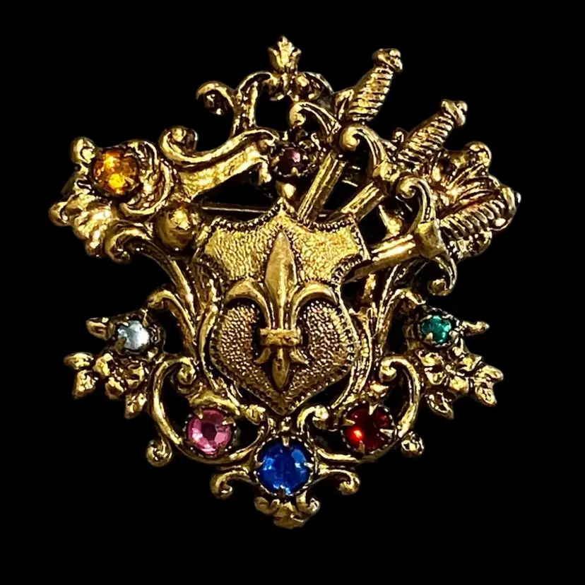 1980’s Shied And Fleur De Lis Brooch Made In  Czechoslovakia