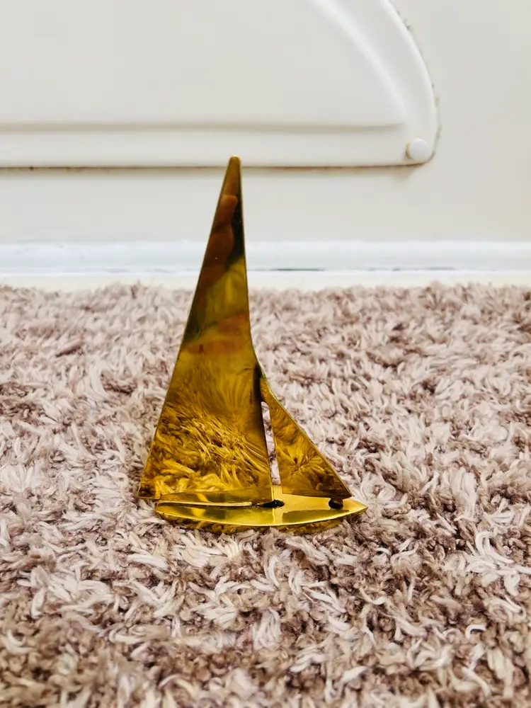 Vintage Brass Sailboat Nautical Paperweight Boat Mid-Century 5.75" H