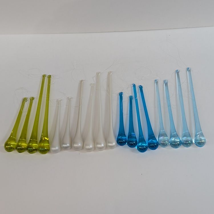 Pier 1 Glass Icicle Tear Drop Christmas Ornaments Set of 18 Green White Blue