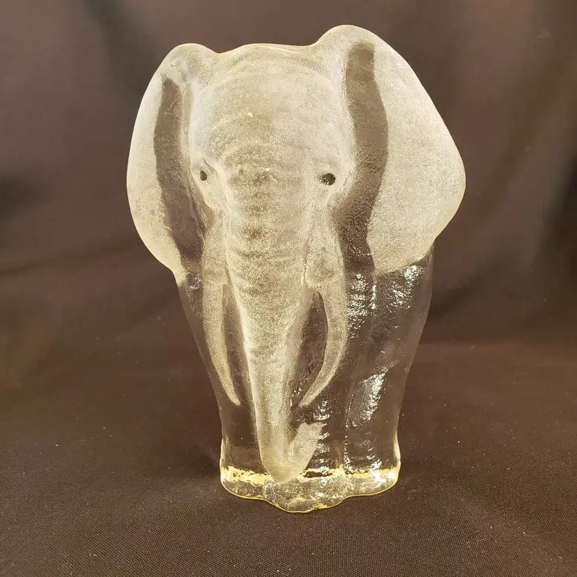 Paperweight Viking Glass Elephant Figurine Bookend Clear & Frosted 6 5/8" READ