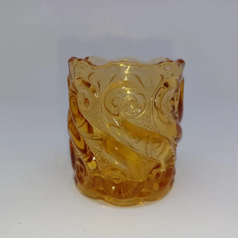 Vintage LG Wright Amber Glass S-Repeat Toothpick Holder - Excellent Condition