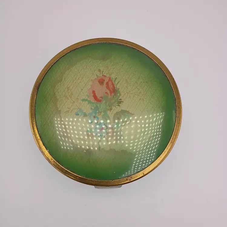 Vintage glass powder box with metal lid