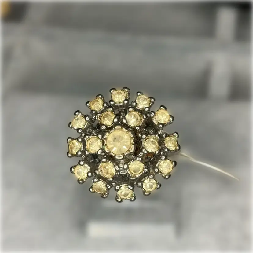 NOS VTG Size 6 Rhinestone Cluster Ring Silver Tone