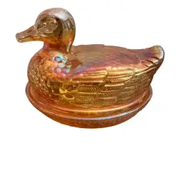 Imperial Glass Marigold Carnival Duck On A Nest 4” X 4.5”