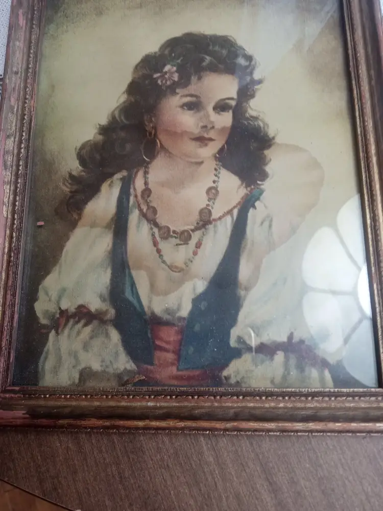 #04 Antique pictures Elena&Chico  gold tone frame 8x10 Elena has a little water damage