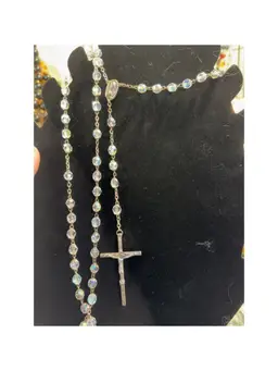 Vintage 26” AB Glass Rosary With 6” Tail 2” Cross