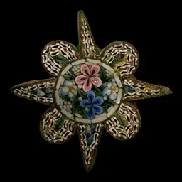 Antique Victorian Micro Mosaic Brooch 1.25”
