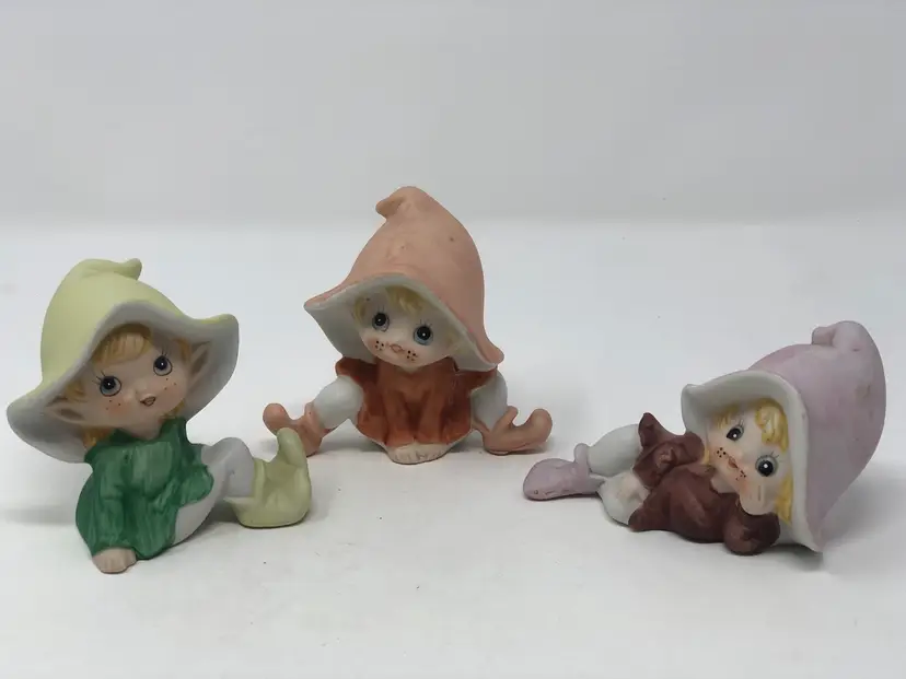 Set of 3 Adorable Homco Pixie Figurines 3 1/2"