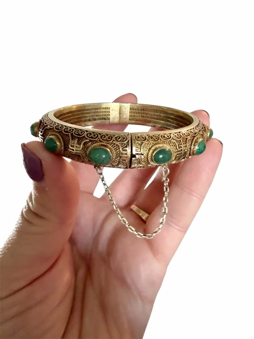 Vintage Sterling Silver Jade Bracelet
