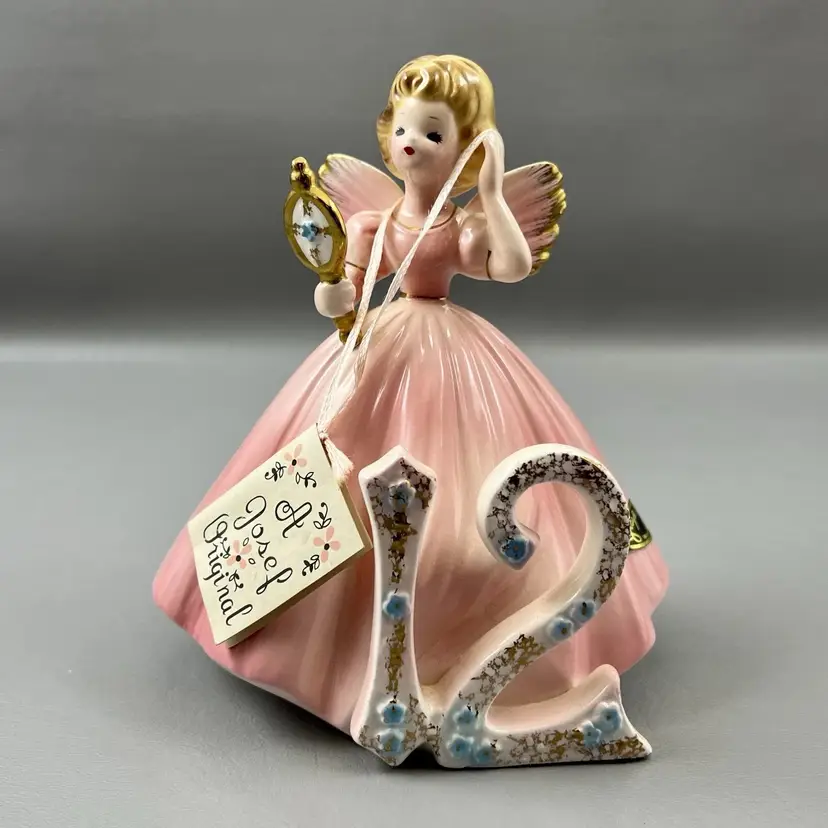 Vintage Josef Originals The Twelfth Year Pink Angel Figurine Japan 5.5" Tag & Stickers Attached