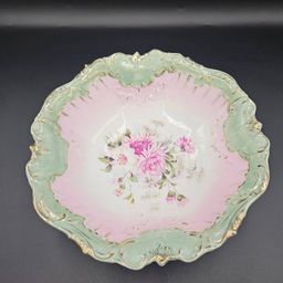 Porcelain Green and Floral Bowl