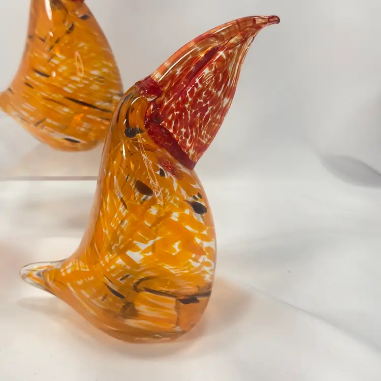 #1787 Vtg 1980-90’s Thick Heavy Glass Birds, South American Toucan Glass Decor 7”