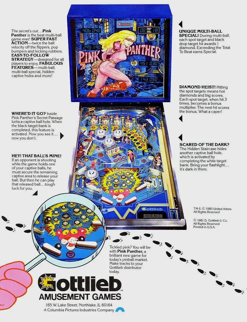 Pink Panther Pinball FLYER Original 1981 Game Artwork Unused Vintage Promo Retro