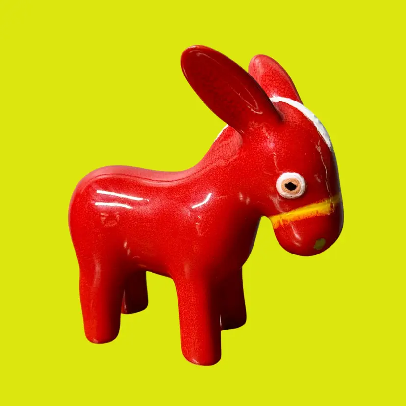 5" Vintage URUGUAY Redware Ceramic Donkey Mule Figurine RED Crackle Glaze