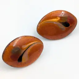 Orange Black Gold Enamel on Copper Earrings