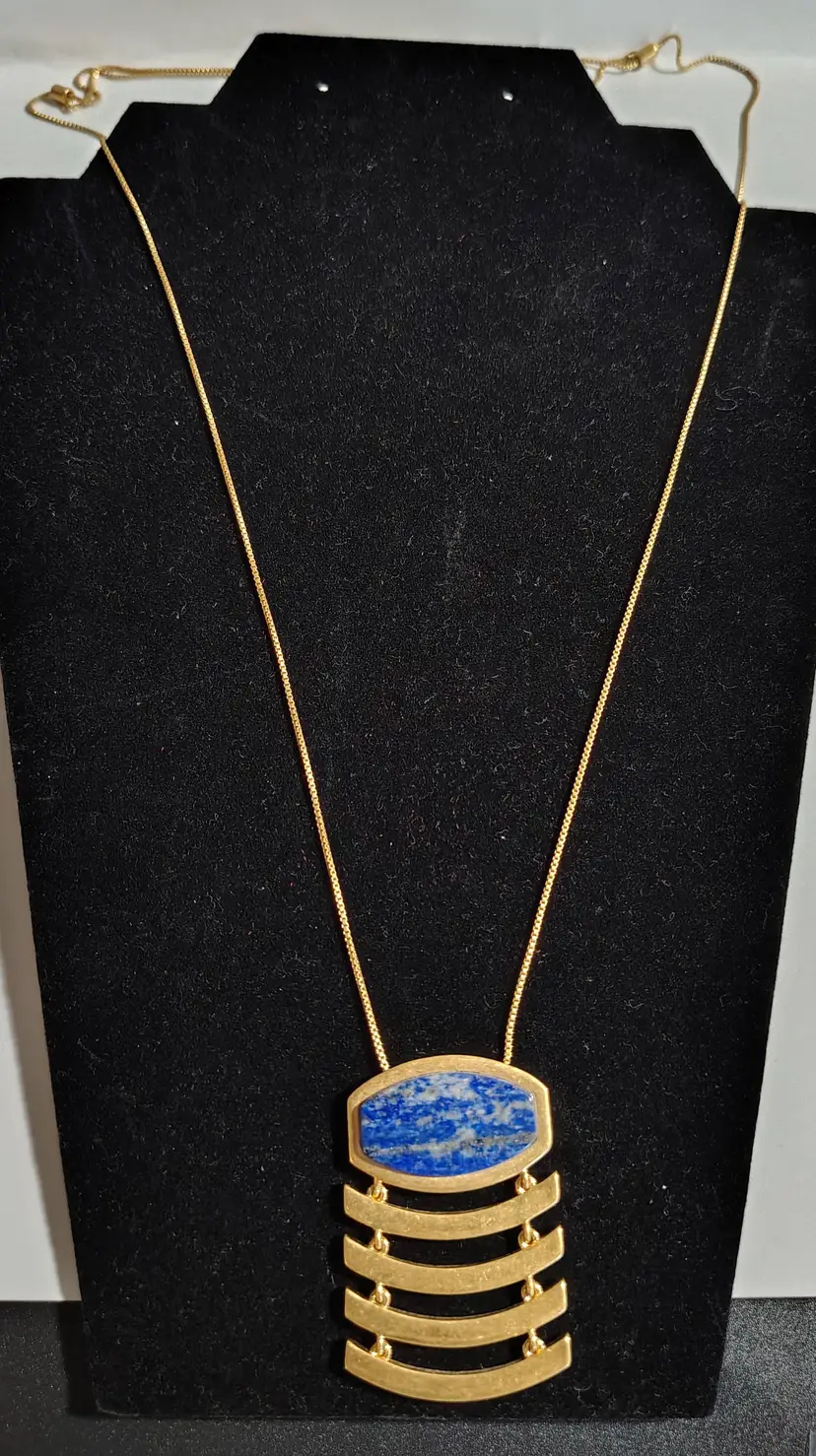 Madewell Lapis & Gold Tone Geometric Modernist Adjustable Necklace