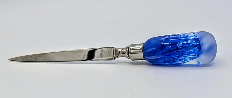 Tweedsmuir Glass Blue Letter Opener & Paperweight Set Scotland Boxed