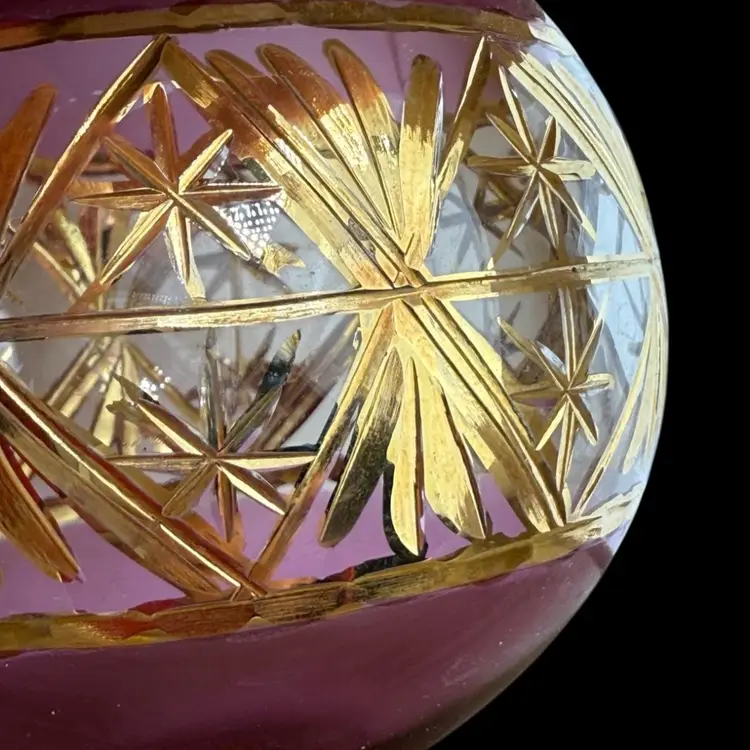 Purple Egyptian Glass Gold Tone Cut Ornament In Box