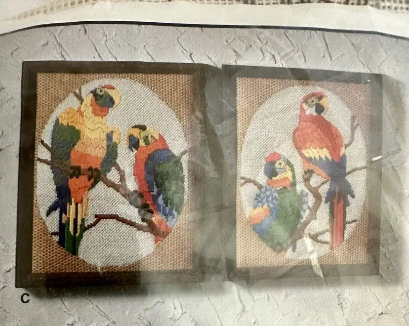 Parrots Tropical Birds Long Stitch Embroidery Kit Vintage 80s Craft 5832 8x10