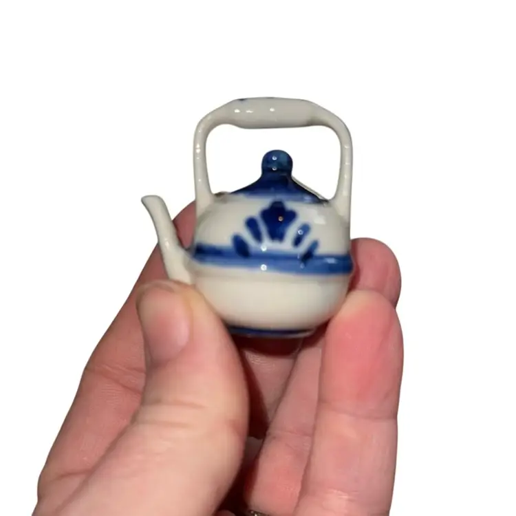 Vintage Small Blue And White Ceramic Teapot Made In Korea