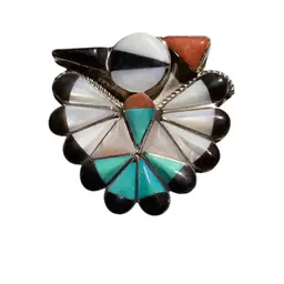 Zuni Sterling Silver Mosaic Thunderbird Pendant/brooch
