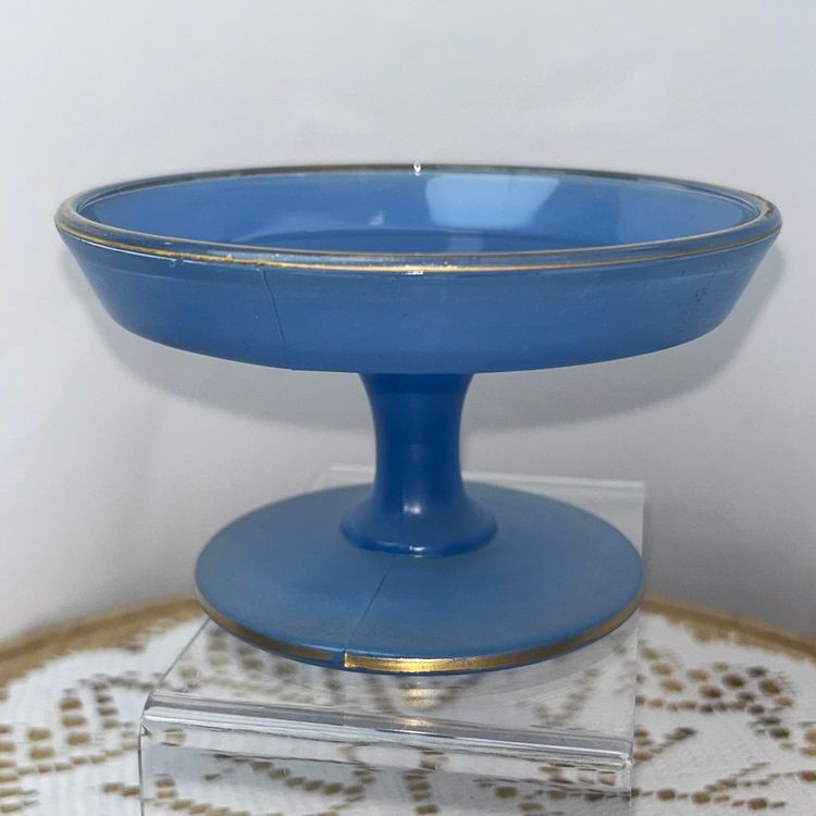 Vintage Blue Frosted Low Pedestal Dish