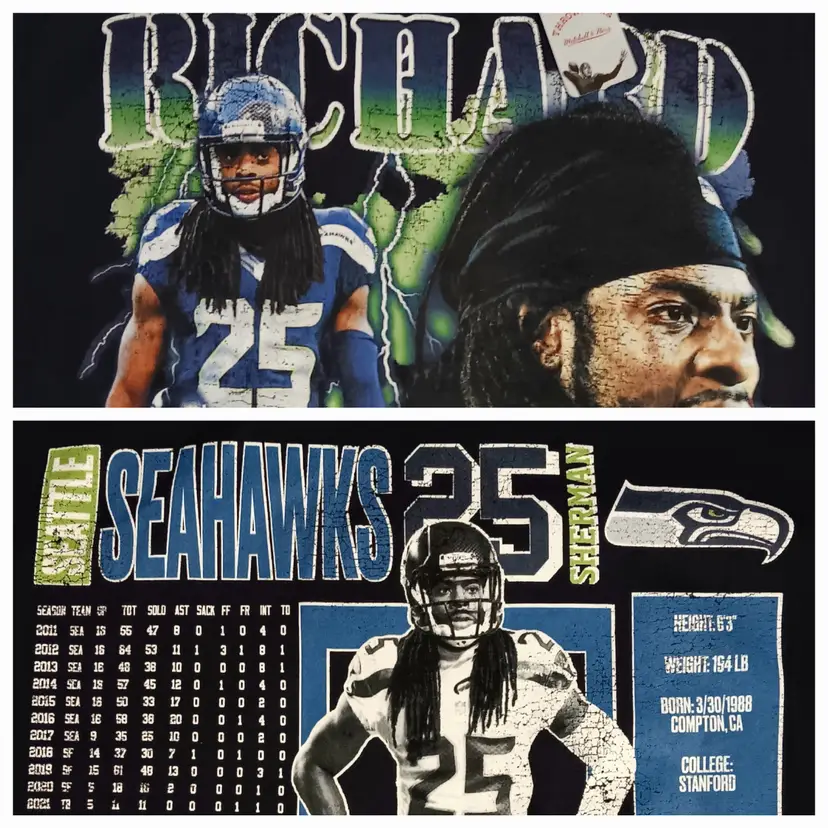 Seattle Seahawks Richard Sherman t-shirts NEW nwt Mitchell Ness super bowl champ