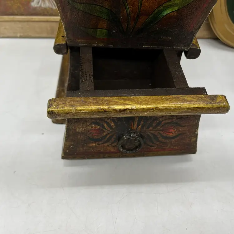 Large Wooden Hand Painted Storage Box Folk Art