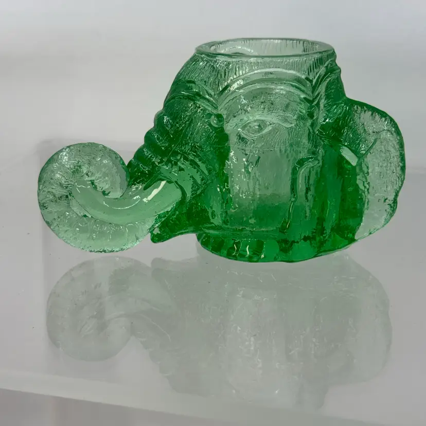 Green Glass Elephant Toothpick Holder