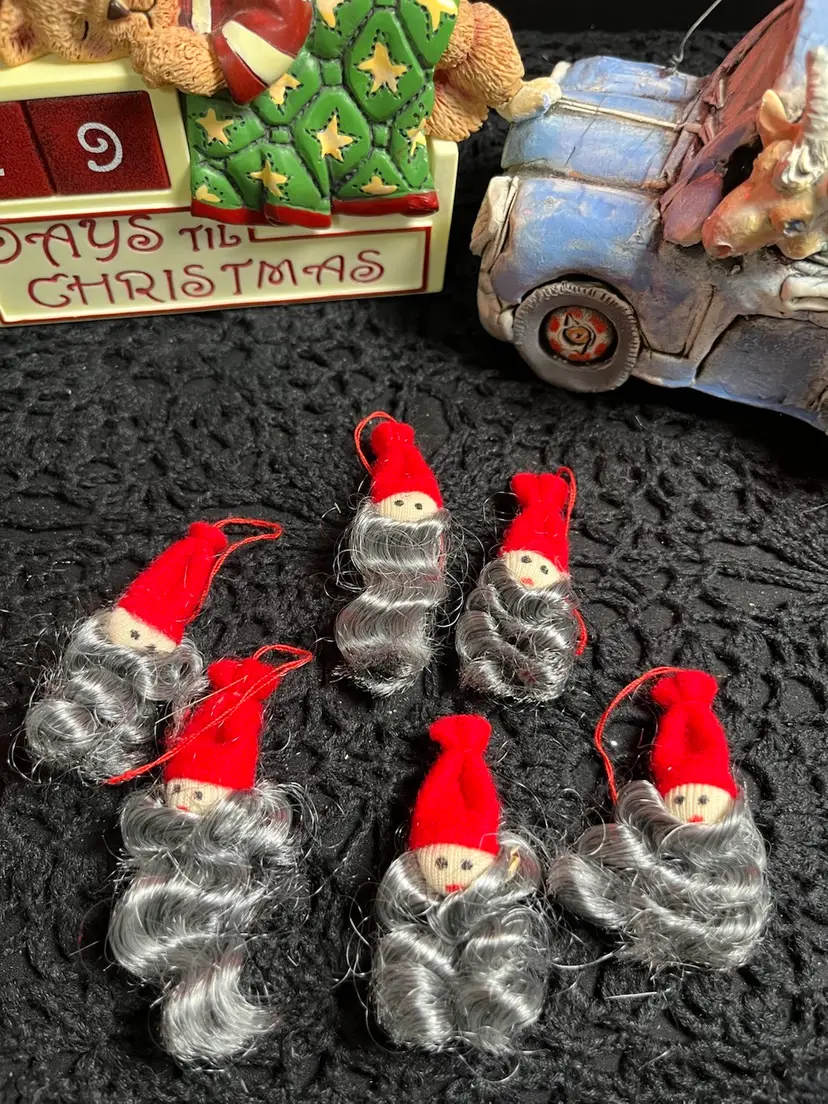 2006 IKEA Swedish "Kotte" Gray/Red Mini Santa Gnome or Elf Ornaments-Set of 6, Christmas Kitsch