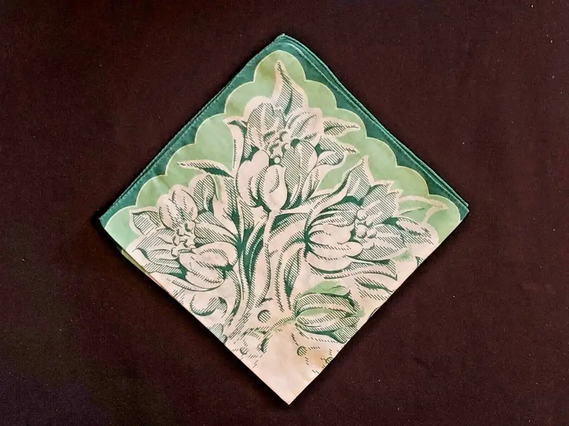 Handkerchief Floral - folded with creases - Square 12" square approximately 