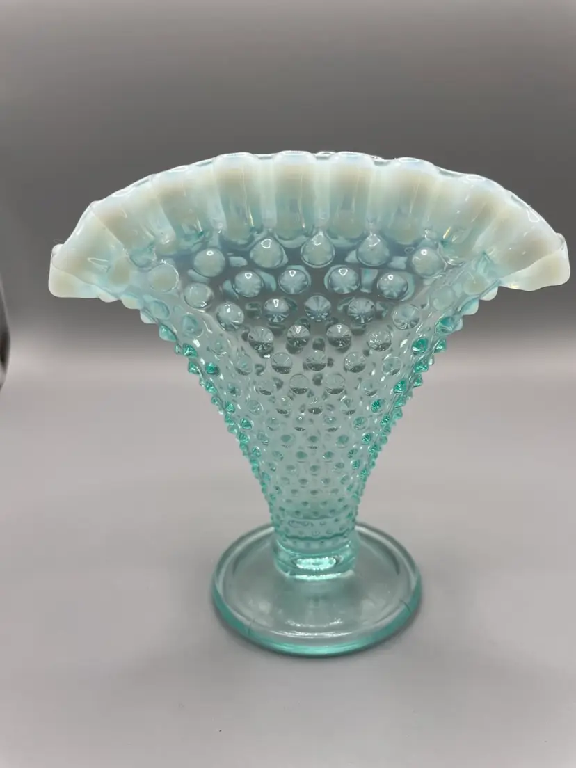 Fenton Fan Hobnail  Mini Aqua Blue 8”