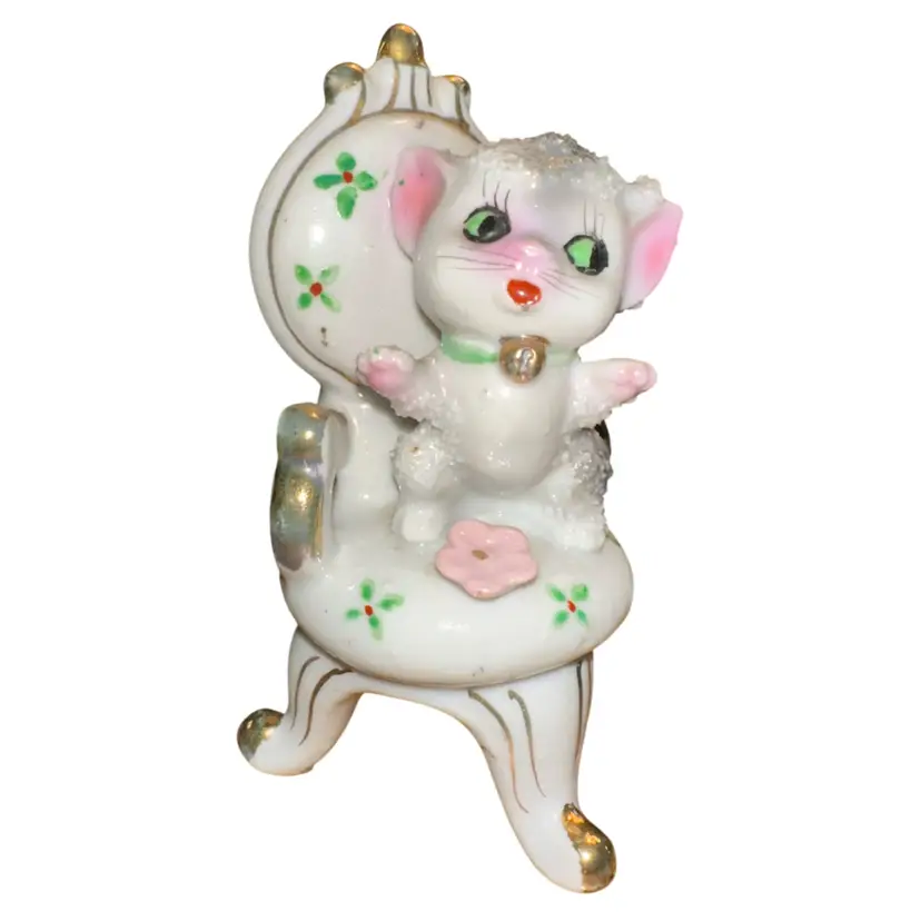 Sugared Cat On Chair Porcelain Figurine 4.5”