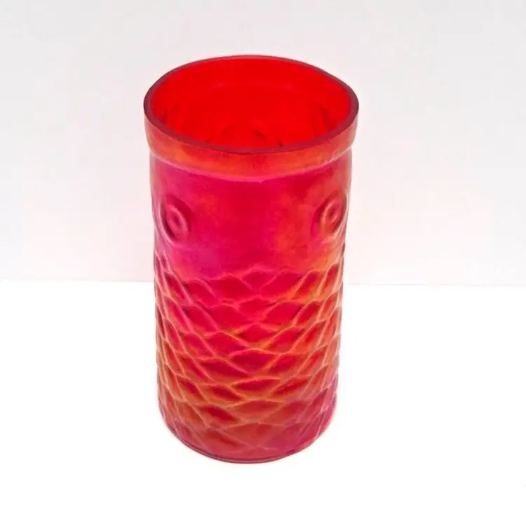RARE John Cook Blown Glass Koi Fish Tumbler/Red Iridescent Art Glass/Fish Scales/Fish Eyes/Collectible/Signed Art Glass/Vase/Artist Signed