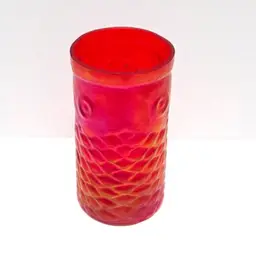 RARE John Cook Blown Glass Koi Fish Tumbler/Red Iridescent Art Glass/Fish Scales/Fish Eyes/Collectible/Signed Art Glass/Vase/Artist Signed