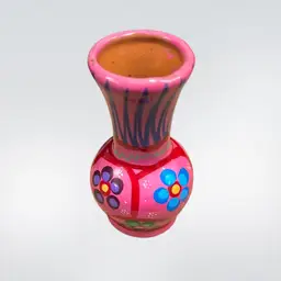 Mexican Pottery Red Clay Pink Bud Vase w/ Painted Flowers | 3.5”