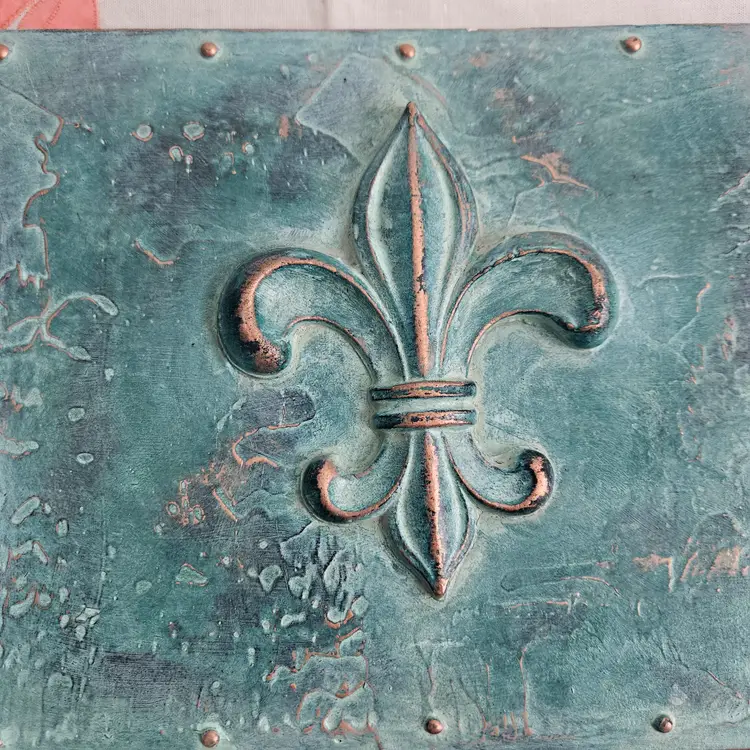 Vintage Scrapbook Teal Blue Fleur De Lis 3D Unused 16x8"