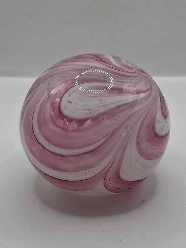 Vintage Prestige Glass, Elwood, Ind. Pink & White & Blue Swirl Paperweight