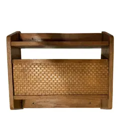 Vintage Wicker And wood hanging Mail Sorter Wall pocket