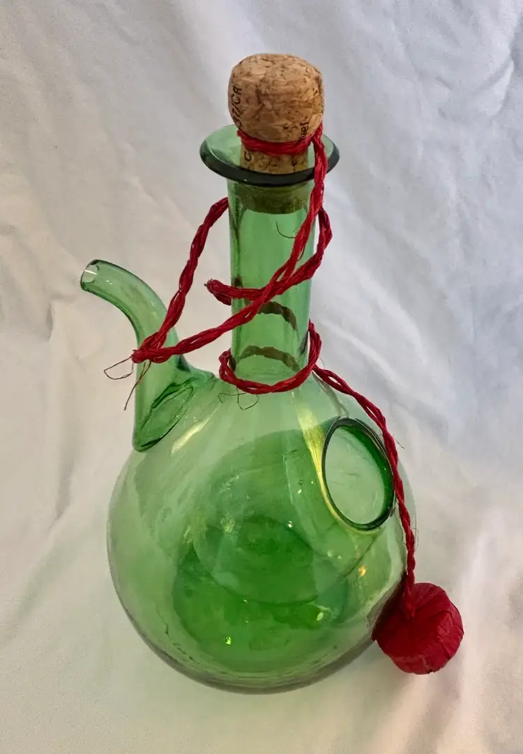 Large 1970’s Hand-blown Italian Green Glass Wine Decanter w/Ice Reservoir For Cooling.