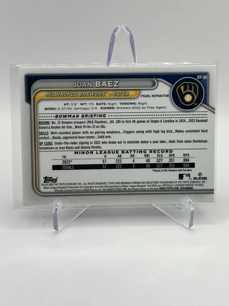 Juan Baez • 2024 Bowman Chrome- Prospects Pearl Refractor SSP • Brewers