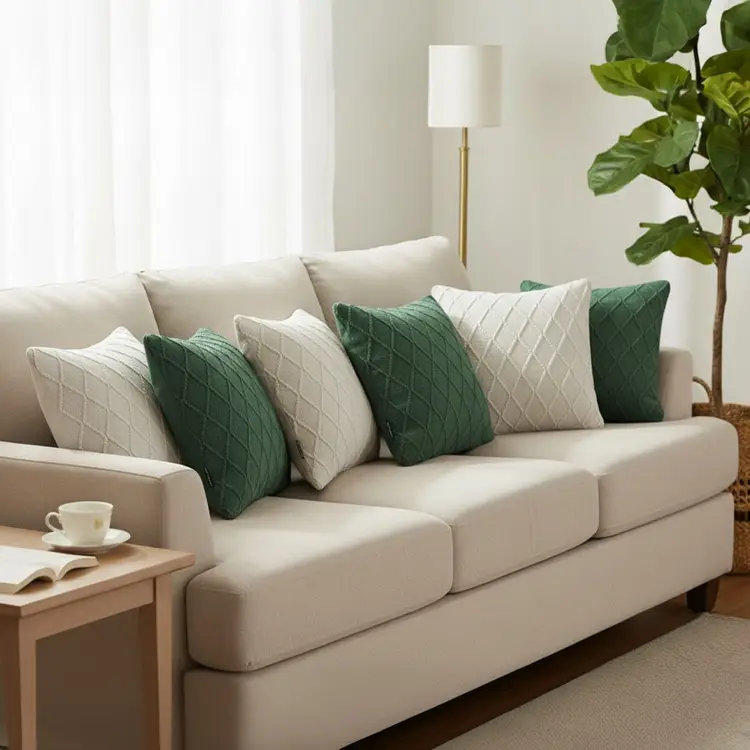 SOGA 6PC Forest Green Diamond Knit & Cream Cable Knit Diamond Pillow Covers 45cm