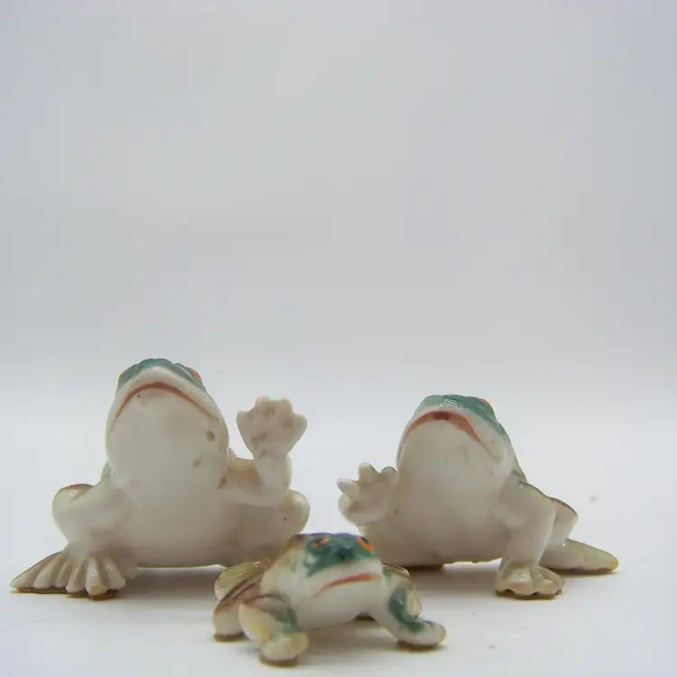Vintage Miniature Porcelain Waving Frogs Set of 3