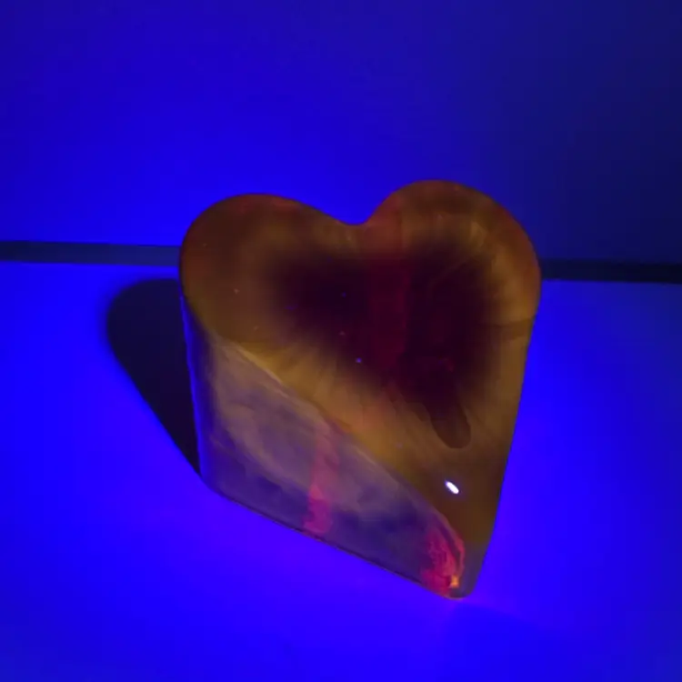 Vintage Signed Fire & Light Red Heart Glass Paperweight Signed 2002 Glows!