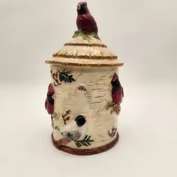 Make the Season Bright Cardinal Birdhouse Cookie Jar Ceramic Holiday Decor