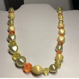 Yellow & Orange Faux Per ark & Glass Beaded Necklace 23”