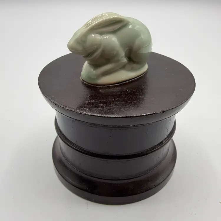 Wood Stash Jar With Ceramic Bunny Handle