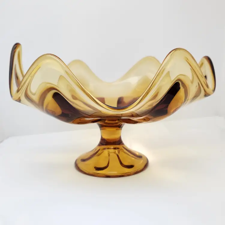 Viking EPIC, Six Petal, Pressed Glass, Amber, Pedestal Fruit Bowl, 9" Diameter